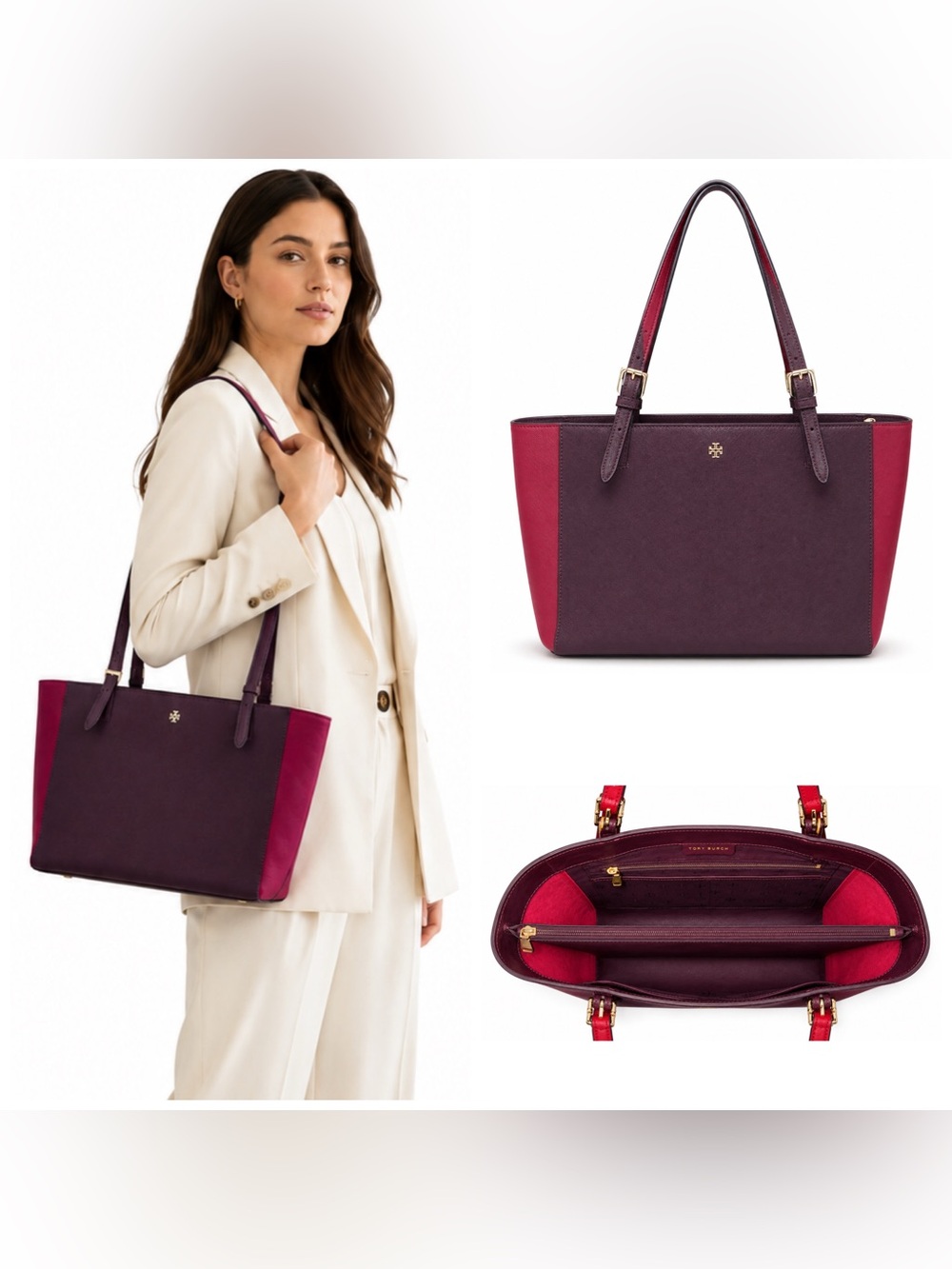 Tory Burch. York Leather Buckle Tote with Free Bag Scarf, Dust Bag & Bag Charm. - Picture 2 of 16